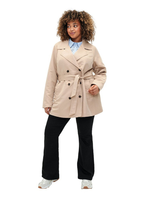 ZIZZI KRÓTKI PŁASZCZ TRENCH KURTKA PLUS SIZE BEŻOWY 322A ZIZZI KRÓTKI PŁASZCZ TRENCH KURTKA PLUS SIZE BEŻOWY 322A