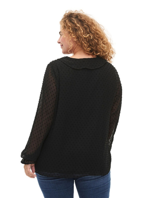 ZIZZI ELEGANCKA CZARNA BLUZKA FALBANA 090A ZIZZI ELEGANCKA CZARNA BLUZKA FALBANA 090A