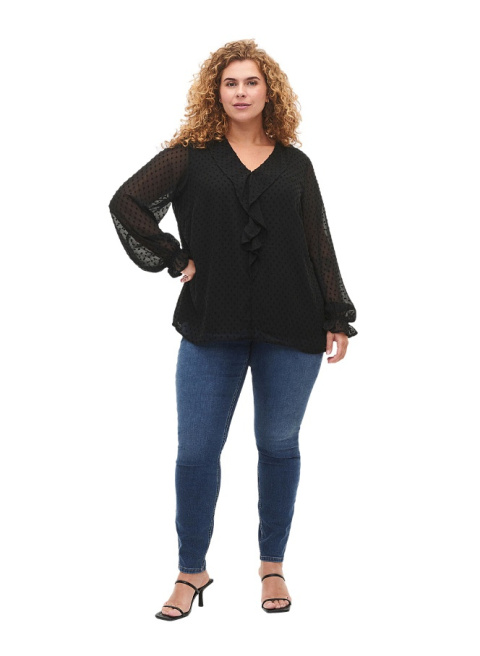ZIZZI ELEGANCKA CZARNA BLUZKA FALBANA 090A ZIZZI ELEGANCKA CZARNA BLUZKA FALBANA 090A