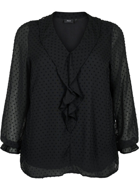ZIZZI ELEGANCKA CZARNA BLUZKA FALBANA 090A ZIZZI ELEGANCKA CZARNA BLUZKA FALBANA 090A