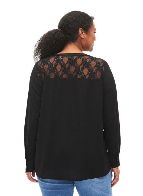 ZIZZI ELEGANCKA CZARNA BLUZKA Z KORONKĄ 089B ZIZZI ELEGANCKA CZARNA BLUZKA Z KORONKĄ 089B