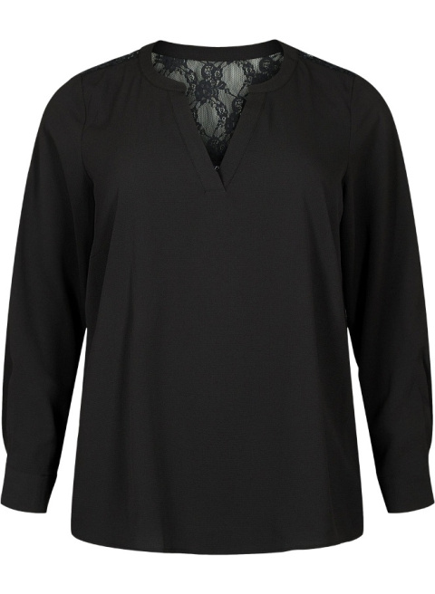 ZIZZI ELEGANCKA CZARNA BLUZKA Z KORONKĄ 089B ZIZZI ELEGANCKA CZARNA BLUZKA Z KORONKĄ 089B