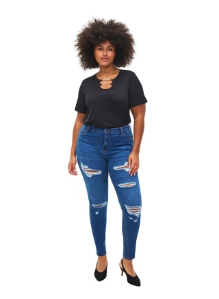 ZIZZI SPODNIE JEANSY SLIM FIT PRZETARCIA 077F