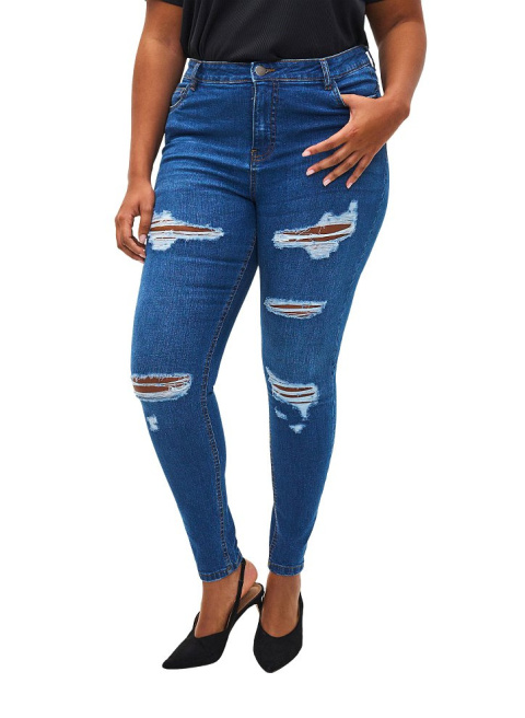 ZIZZI SPODNIE JEANSY SLIM FIT PRZETARCIA 077F