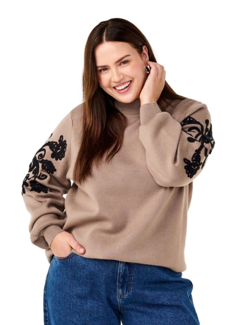 ZIZZI BLUZKA DZIANINOWA BEŻOWA HAFT WISKOZA 338A