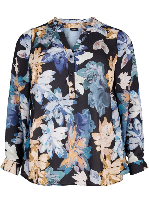 ZIZZI CZARNA BLUZKA KWIATY GUZIKI 050G ZIZZI CZARNA BLUZKA KWIATY GUZIKI 050G
