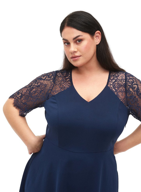 ZIZZI ELEGANCKA GRANATOWA SUKIENKA KORONKA 841A