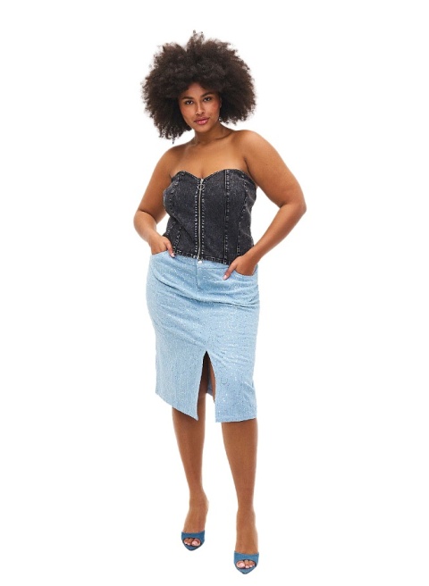 ZIZZI BŁĘKITNA JEANSOWA SPÓDNICA Z CEKINAMI 073C