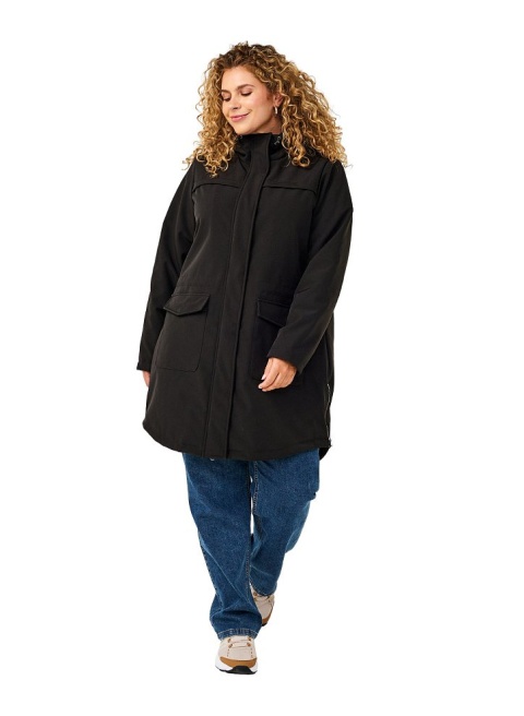 ZIZZI CZARNA DŁUGA KURTKA SOFTSHELL KAPTUR 340A