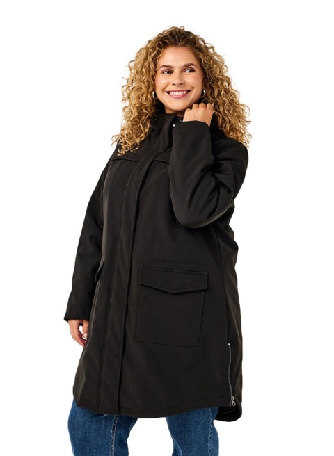 ZIZZI CZARNA DŁUGA KURTKA SOFTSHELL KAPTUR 340A