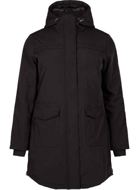 ZIZZI CZARNA DŁUGA KURTKA SOFTSHELL KAPTUR 340A