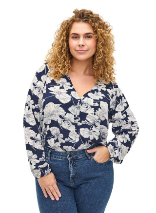 ZIZZI GRANATOWA BLUZKA KOSZULOWA KWIATY 310V