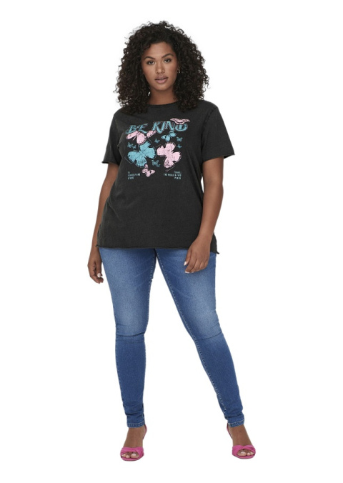 CARMAKOMA KLASYCZNY CIEMNOSZARY T-SHIRT NADRUK O623