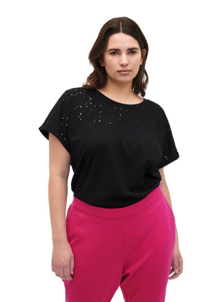 ZIZZI UROCZA CZARNA BLUZKA T-SHIRT AŻUR 101G