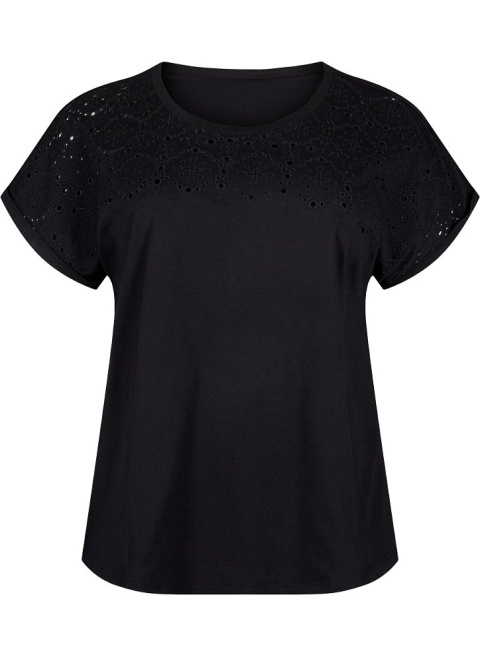 ZIZZI UROCZA CZARNA BLUZKA T-SHIRT AŻUR 101G ZIZZI UROCZA CZARNA BLUZKA T-SHIRT AŻUR 101G