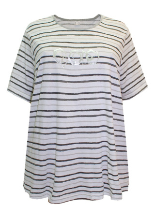 CLASSIC BASICS BIAŁA BLUZKA T-SHIRT PASKI NADRUK CB09