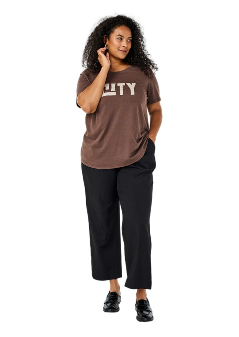 ZIZZI BRĄZOWY T-SHIRT NADRUK 002G