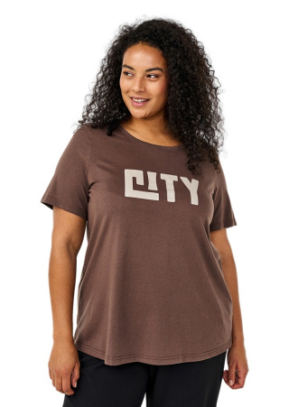 ZIZZI BRĄZOWY T-SHIRT NADRUK 002G