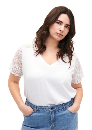 ZIZZI ELEGANCKA BIAŁA BLUZKA KORONKA BAWEŁNA 921B