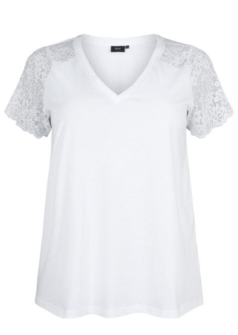 ZIZZI ELEGANCKA BIAŁA BLUZKA KORONKA BAWEŁNA 921B