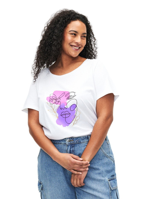 ZIZZI BIAŁY T-SHIRT NADRUK BAWEŁNA 253D ZIZZI BIAŁY T-SHIRT NADRUK BAWEŁNA 253D