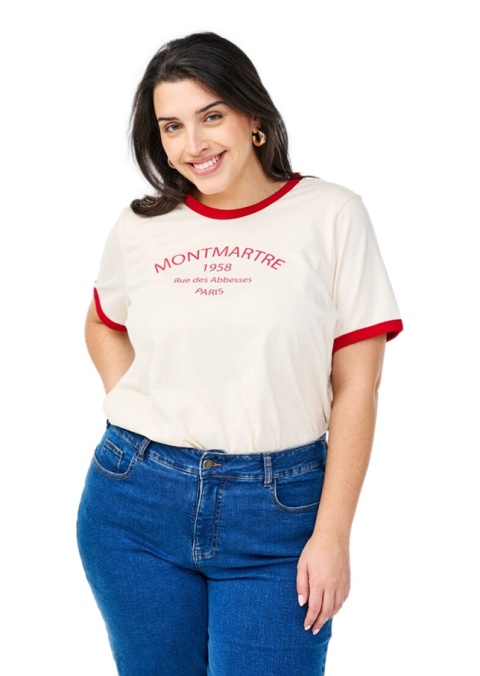 ZIZZI FANTASTYCZNY KREMOWY T-SHIRT NAPIS 505B ZIZZI FANTASTYCZNY KREMOWY T-SHIRT NAPIS 505B