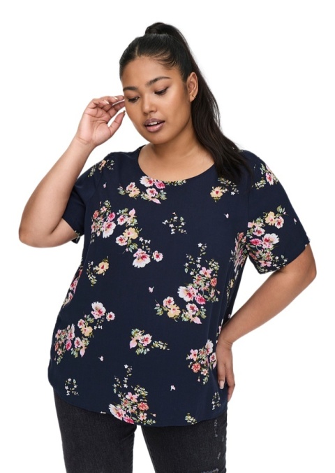CARMAKOMA ŚLICZNA GRANATOWA BLUZKA KWIATY O513