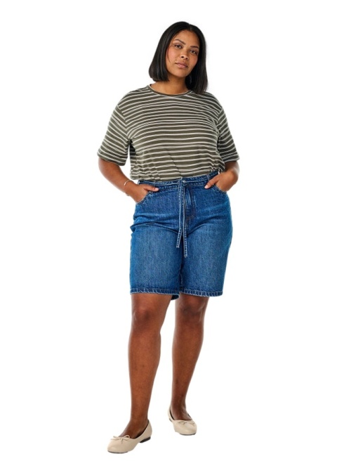 ZIZZI OLIWKOWY LUŹNY T-SHIRT W PASKI 305A