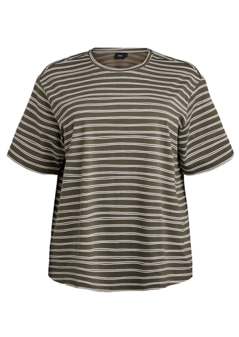 ZIZZI OLIWKOWY LUŹNY T-SHIRT W PASKI 305A