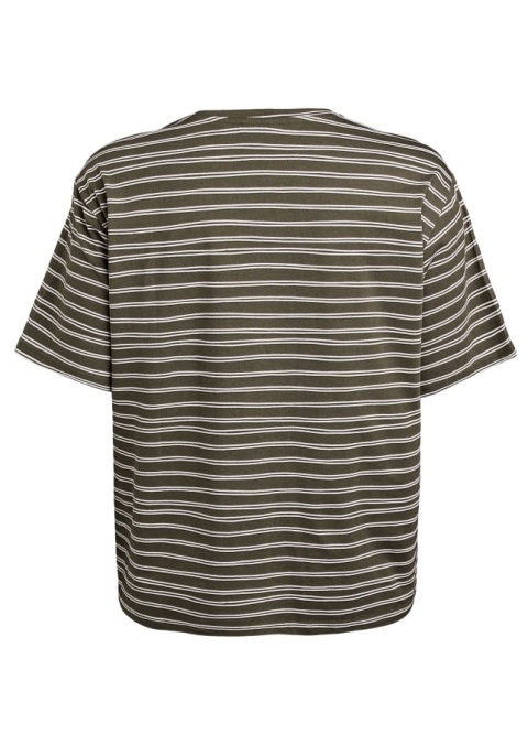 ZIZZI OLIWKOWY LUŹNY T-SHIRT W PASKI 305A