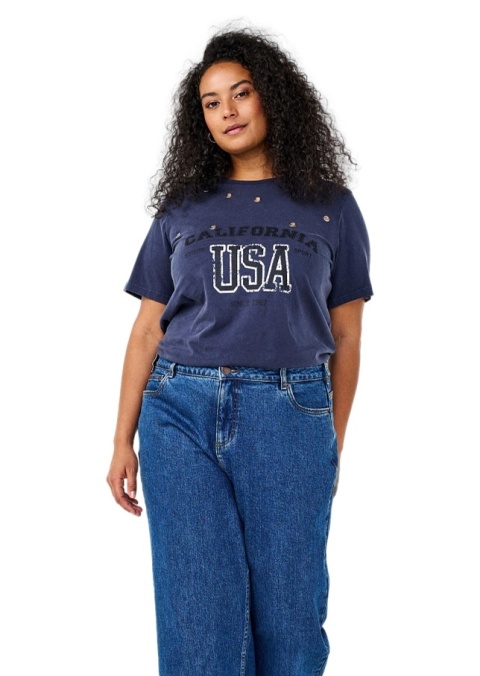 ZIZZI WYJĄTKOWY GRANATOWY T-SHIRT NAPIS DETALE 285A
