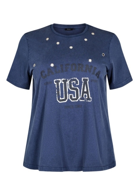 ZIZZI WYJĄTKOWY GRANATOWY T-SHIRT NAPIS DETALE 285A