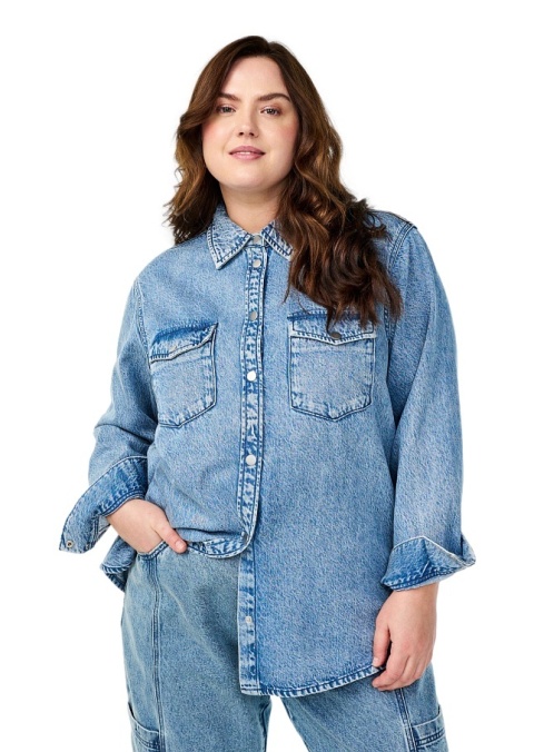 ZIZZI NIEBIESKA JEANSOWA KOSZULA KIESZENE 085AW