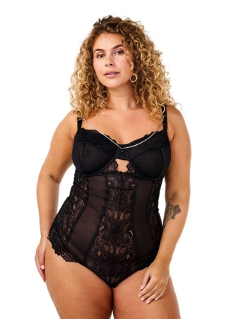 ZIZZI PIĘKNE CZARNE BODY DETALE ŁAŃCUSZKI 012B