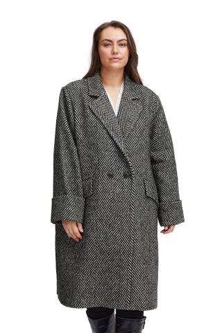 FRANSA ELEGANCKI BIAŁO CZARNY PŁASZCZ WEŁNA F377