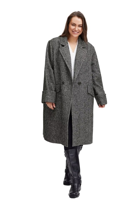 FRANSA ELEGANCKI BIAŁO CZARNY PŁASZCZ WEŁNA F377
