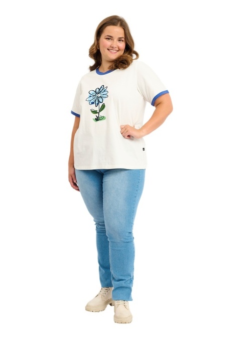 ADIA KLASYCZNY BIAŁTY T-SHIRT WZÓR NIEBIESKI A410