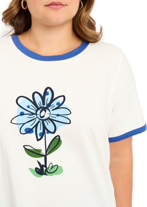 ADIA KLASYCZNY BIAŁTY T-SHIRT WZÓR NIEBIESKI A410