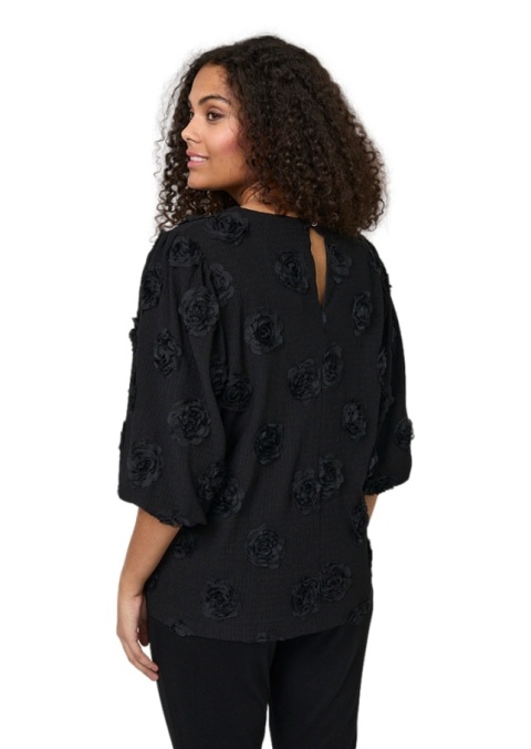 ELTON ELEGANCKA CZARNA BLUZKA STRUKTURA KWIATY E803