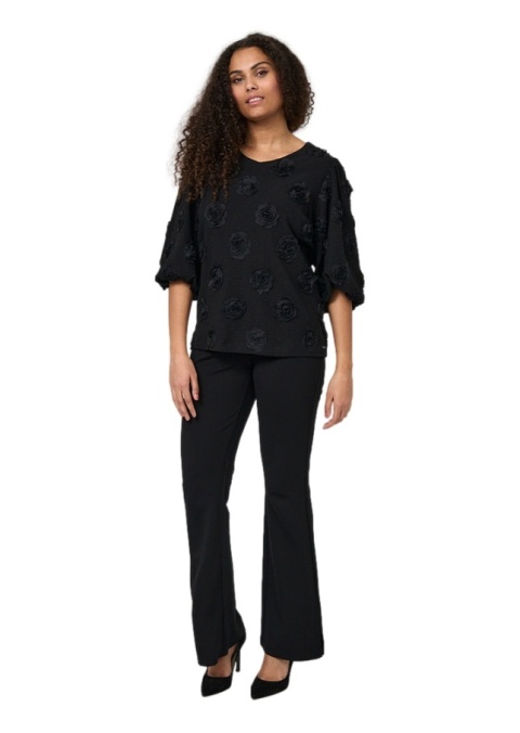 ELTON ELEGANCKA CZARNA BLUZKA STRUKTURA KWIATY E803