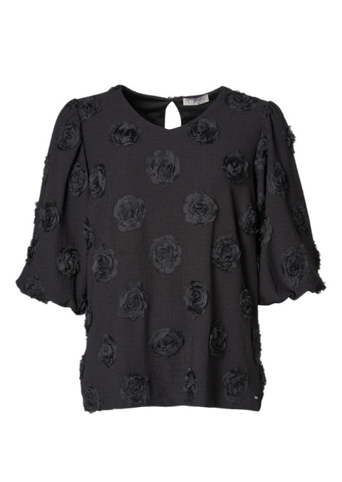 ELTON ELEGANCKA CZARNA BLUZKA STRUKTURA KWIATY E803