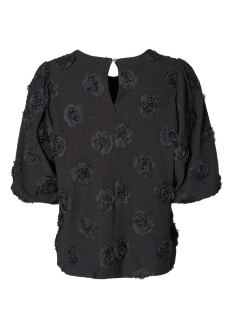 ELTON ELEGANCKA CZARNA BLUZKA STRUKTURA KWIATY E803