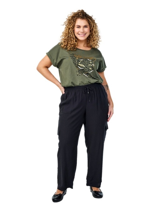 ZIZZI CZARNE SPODNIE BOJÓWKI PROSTA NOGAWKA 496D