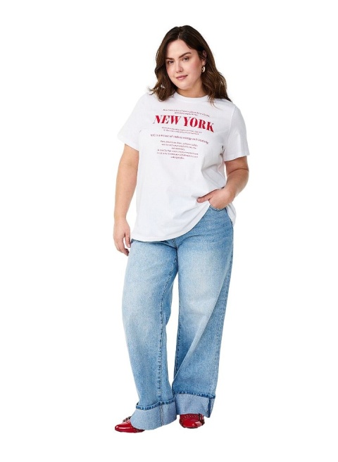 ZIZZI BIAŁY T-SHIRT NADRUK BAWEŁNA 264A