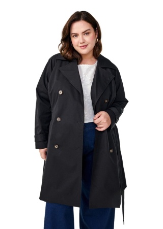 ZIZZI ELEGANCKI CZARNY DŁUGI PŁASZCZ TRENCZ 441C
