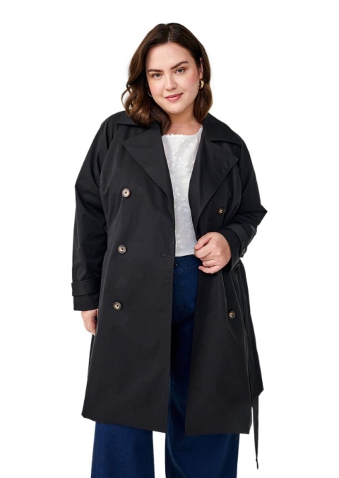 ZIZZI ELEGANCKI CZARNY DŁUGI PŁASZCZ TRENCZ 441C