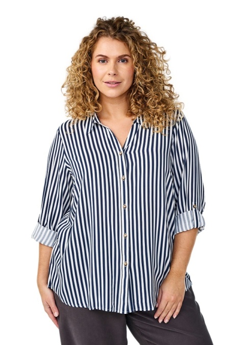 ZIZZI GRANATOWA KOSZULA WISKOZA BIAŁE PASKI 036J