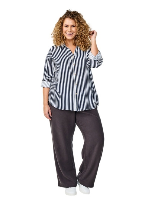 ZIZZI GRANATOWA KOSZULA WISKOZA BIAŁE PASKI 036J