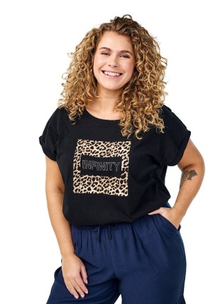 ZIZZI MODNY CZARNY T-SHIRT NADRUK 253L