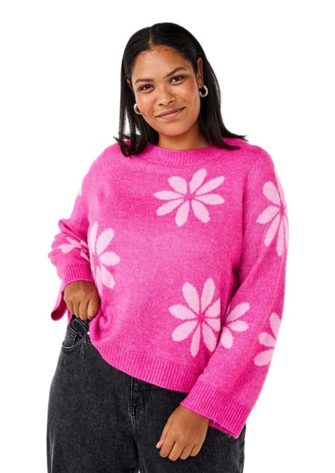 ZIZZI PIĘKNA RÓŻOWA BLUZKA DZIANINA SWETER KWIATY 410A